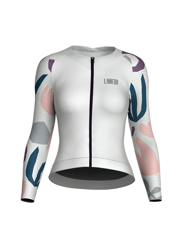 Neon white women long sleeve cycling jersey