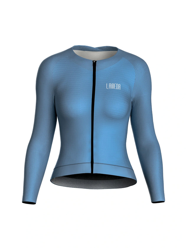 Neon blue women long sleeve cycling jersey