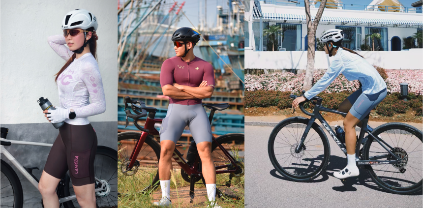 White cycling helmet with black accents and integrated visor featured in five core upgrades explained for special bib shorts.