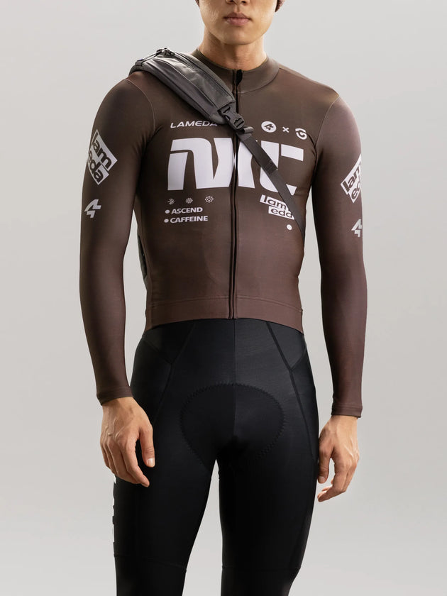 A*C Men's Thermal Fleece Cycling Jersey - Coffee