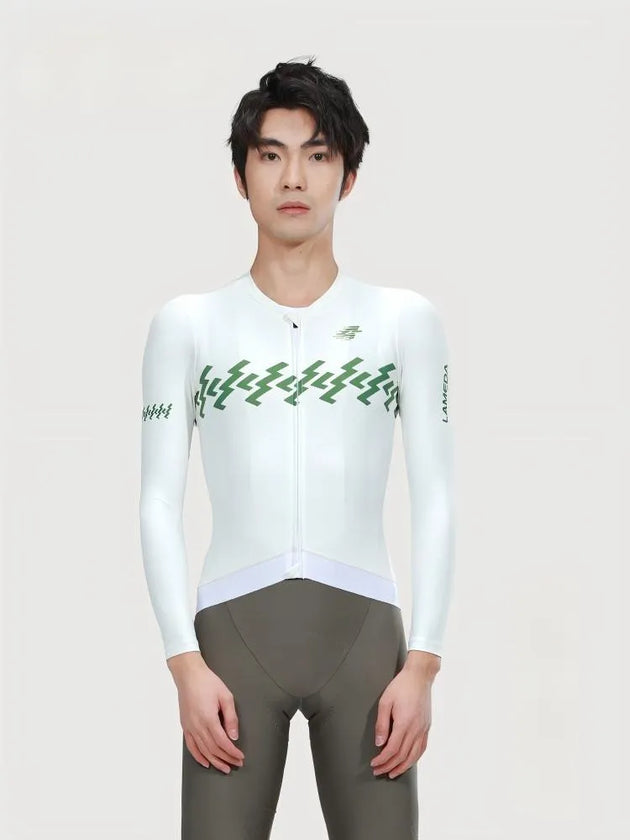 Verde Maillot de cyclisme à manches longues pour homme - Éclair nuageux