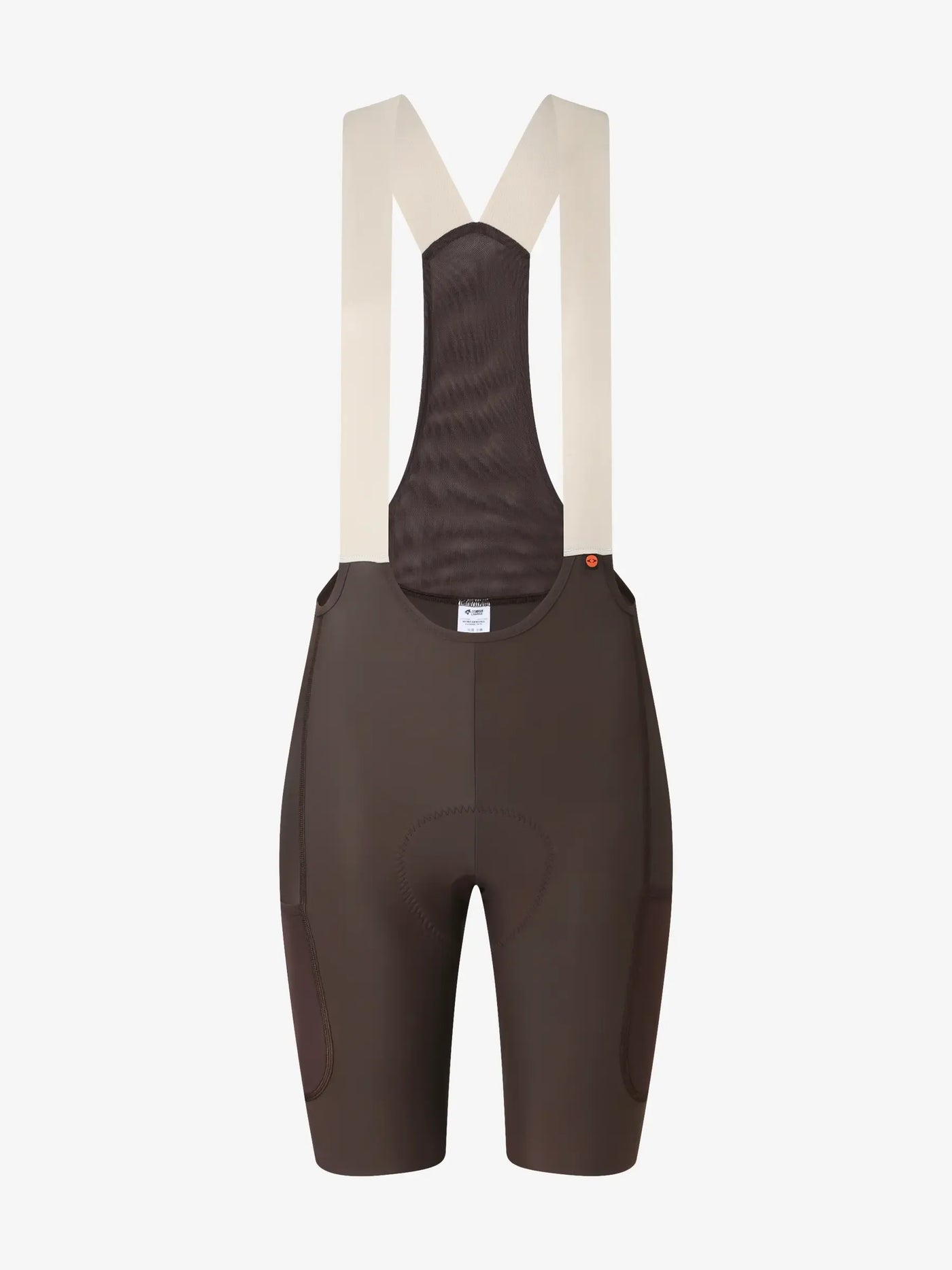 LAMEDA 21:a årsjubileumsspecial korta damcykelhängbyxor i kaki med krämvita hängslen och vadderad andningsbar elastisk interface fabric