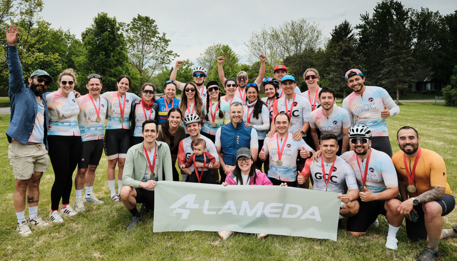 A local cycling group gathered together after a ride