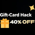 Promotional graphic for 'Gift-Card Hack' with 40% off on a black background with gold accents.