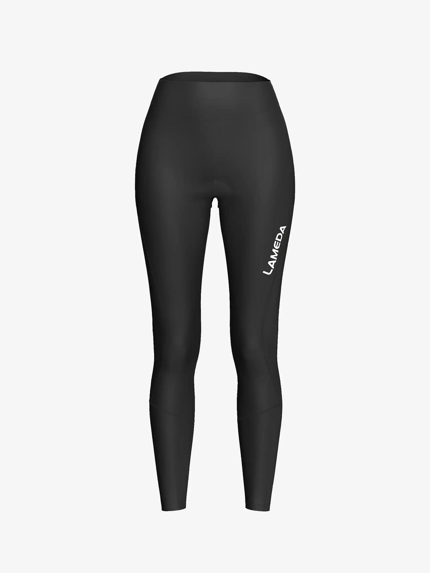 Svart LAMEDA damcykeltights t462 med borstad fleecefoder och diskret vit logotyp på yttre låret