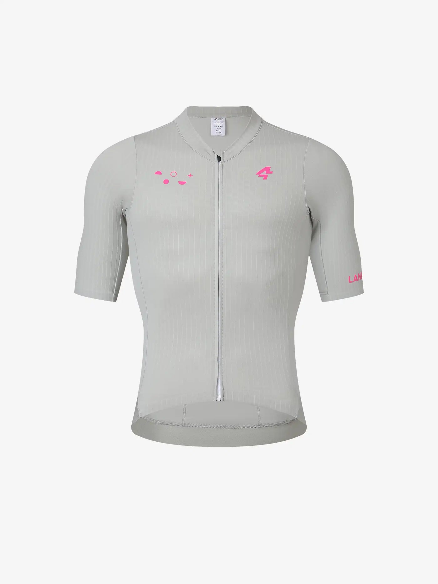 Roam herr kortärmad ljusgrå stilren cykeltröja med diskret rosa märkning och helängdad blixtlås