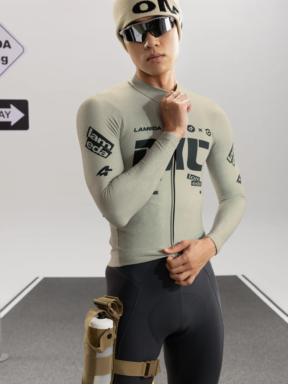 A*C Men's Thermal Fleece Cycling Jersey - Gray Green
