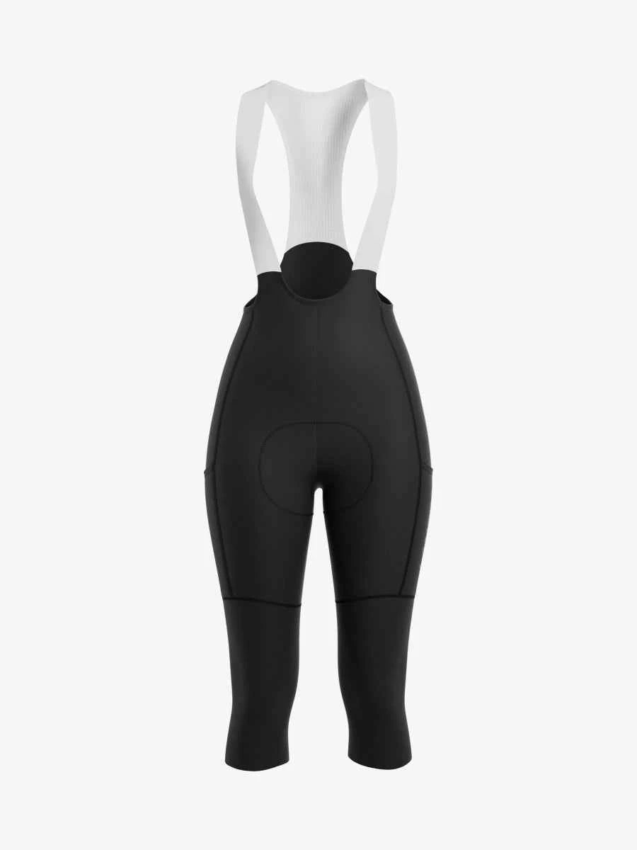 Svart LAMEDA aero damcykelbibshorts med vita axelremmar och vadderat sadelområde för ökad komfort