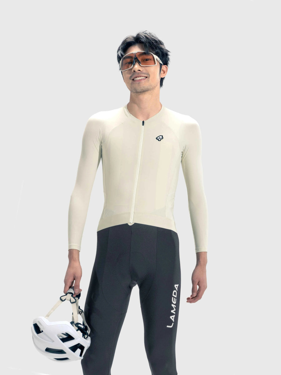 Krämfärgad LAMEDA Azure Flow herrars långärmad cykeltröja med svart logotyp bröstmuskel vibration halkfri fåll