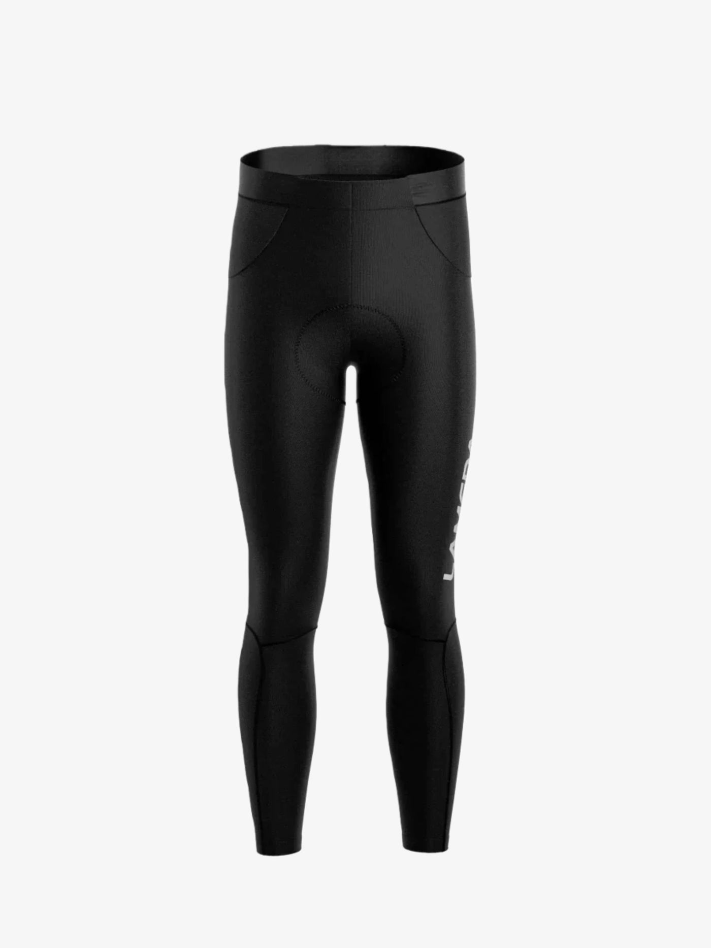 Svart LAMEDA stilig herr-cykeltights med slät smidig material och diskret vit märkning på yttre låret