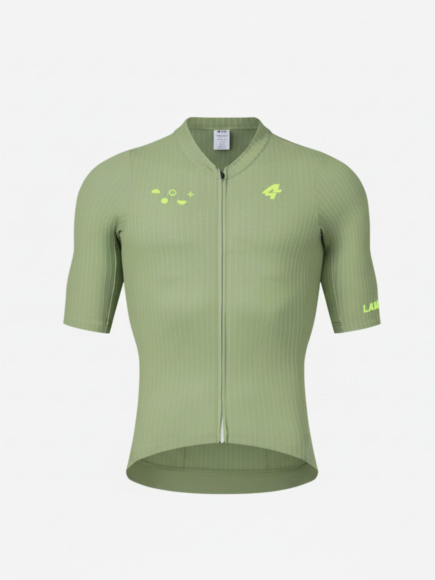 Roam herr kortärmad cykeltröja i stilren olivgrön med neongula detaljer och subtil ribbad textur