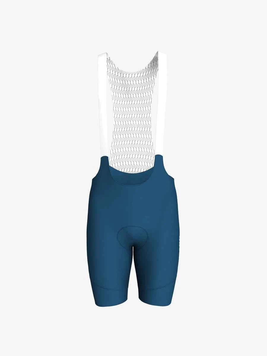 Blue dazzling men’s cycling bib shorts with white mesh back panel and padded seat area basic men’s cycling wear