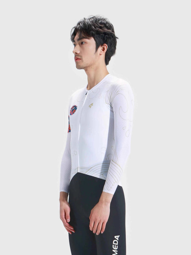 Dragon Soar Men's Cycling Jersey Long Sleeve - White