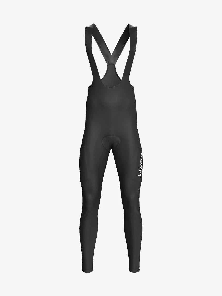 Drift herrars termisk fleecefodrade svarta bib-tights med slank figursydd design och diskret vit märkning på benet