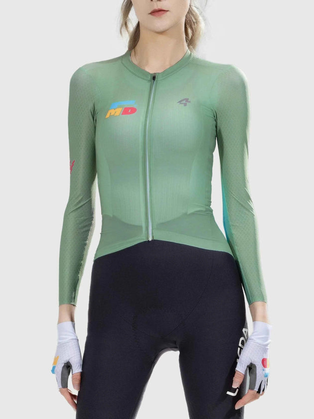 Enchanting Frauen Radfahren Jersey lange Ärmel - Grün