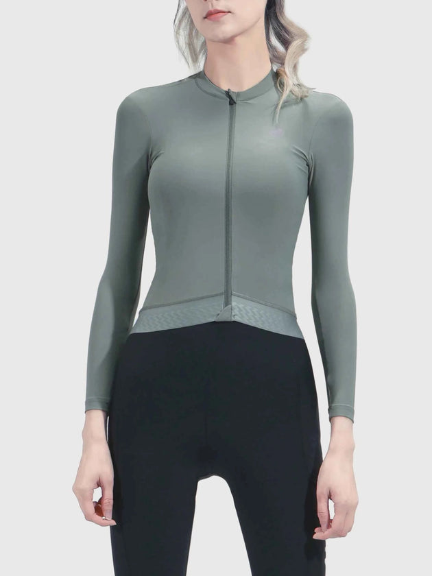 Ätherische Frau Radfahren Jersey lange Ärmel - grau oliv