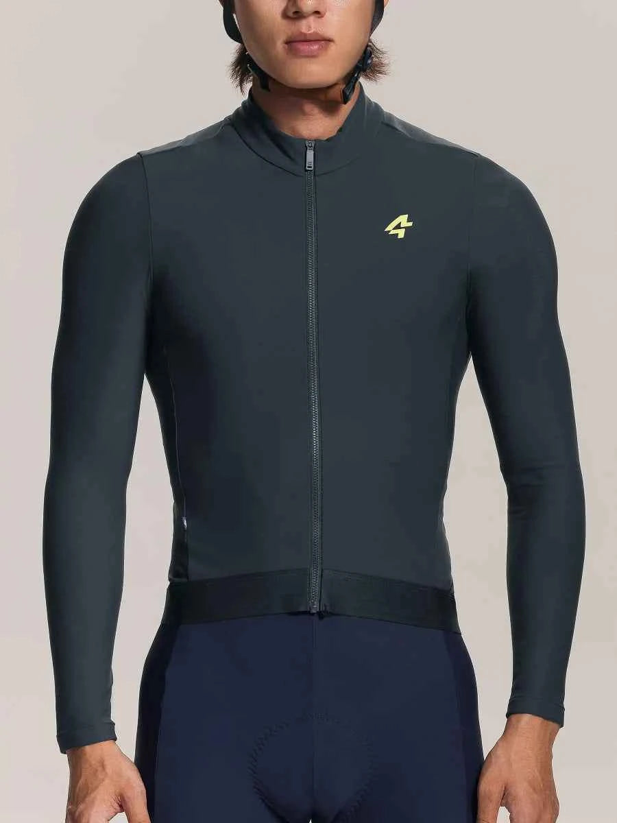 Mörkgrå freeze 20th anniv special herrers fleecefodrad termisk cykeltröja med neongul logotyp ideal för 5-10°C eller 41-50°F