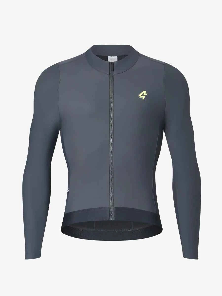 Mörkgrå freeze 20th special herrarnas fleecefodrad termocykeltröja med diskret gul logotyp för cykling vid 5-10°c 41-50°f
