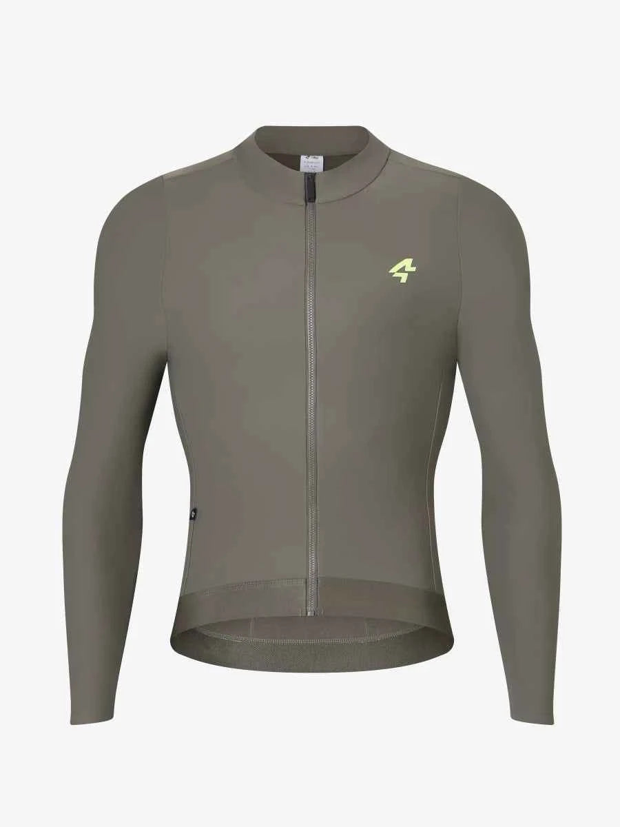 Olivgrön freeze 20:e jubileums special herrens fleecefodrad termisk cykeltröja med långa ärmar och diskret reflekterande logotyp för väder vid 5–10°C