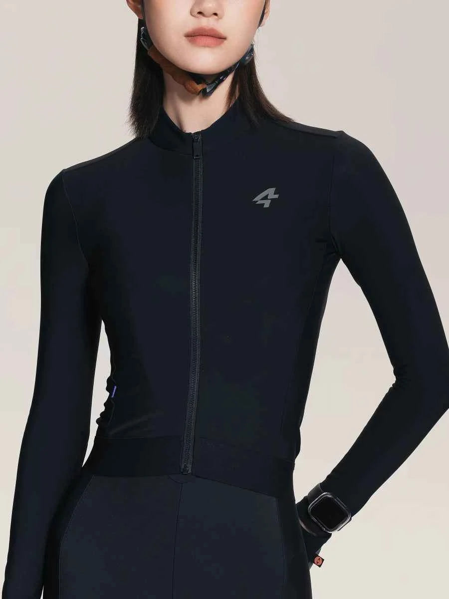 Svart freeze 20th anniv speciell fleecefodrad termisk damcykeltrojja med grå logotyp för 5-10°c 41-50°f förhållanden