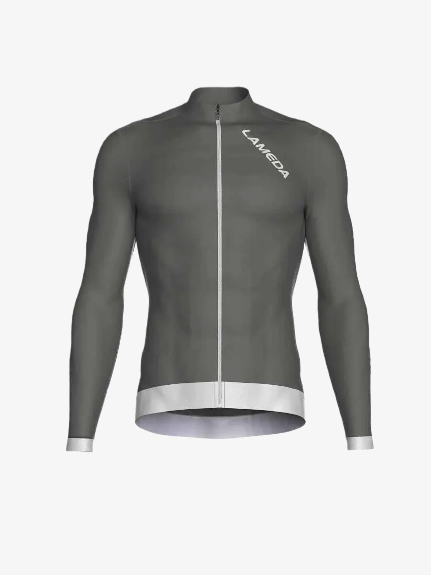 Grå fleecefodrad termisk långärmad herrcykeltröja med vit dragkedja och kantering Freeze thermal jersey