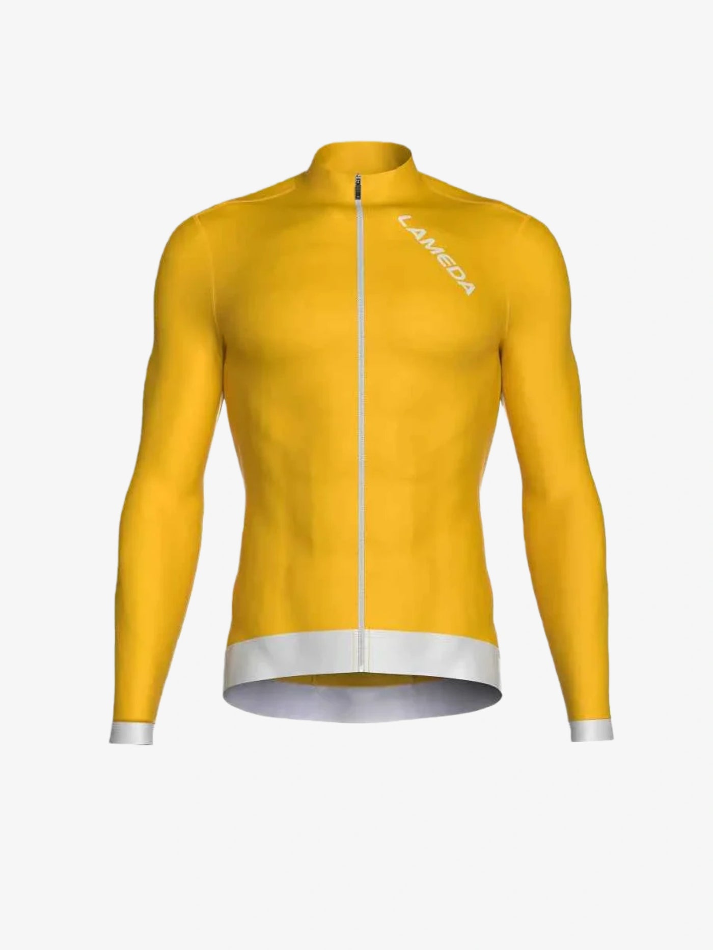 Freeze herrars fleece-fodrad termisk cykeltröja i klargul med långa ärmar vit dragkedja och LAMEDA-logo på bröstet