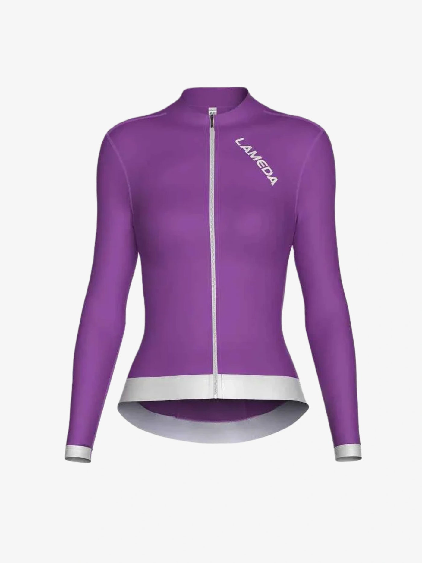 Lila fleecefodrad termisk cykeltröja med långa ärmar silverfärgad blixtlås och kant designad för damer Freeze collection