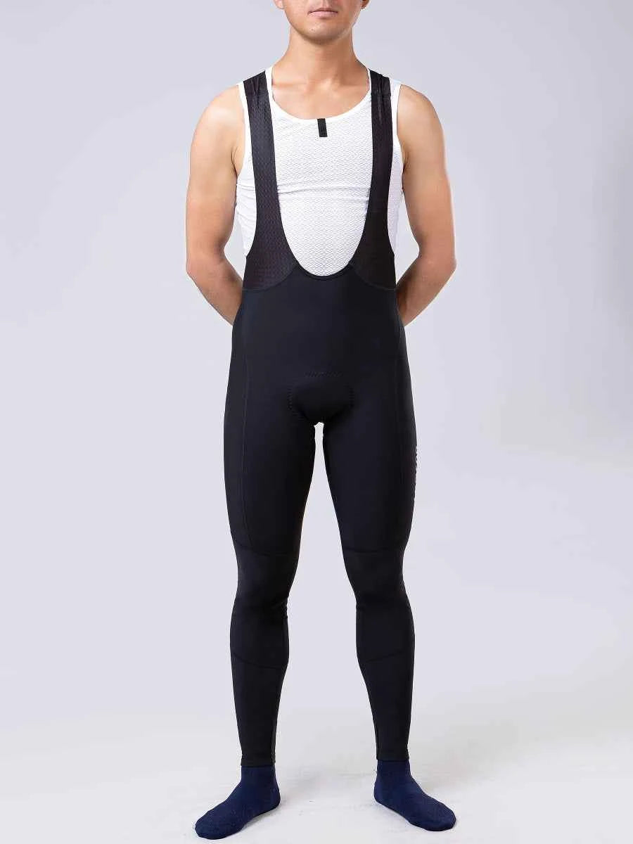 Future herrars termiskt fleecefodrade svarta bib-tights med vit nätbröstpanel och svarta hängslen för tidig vinteranvändning