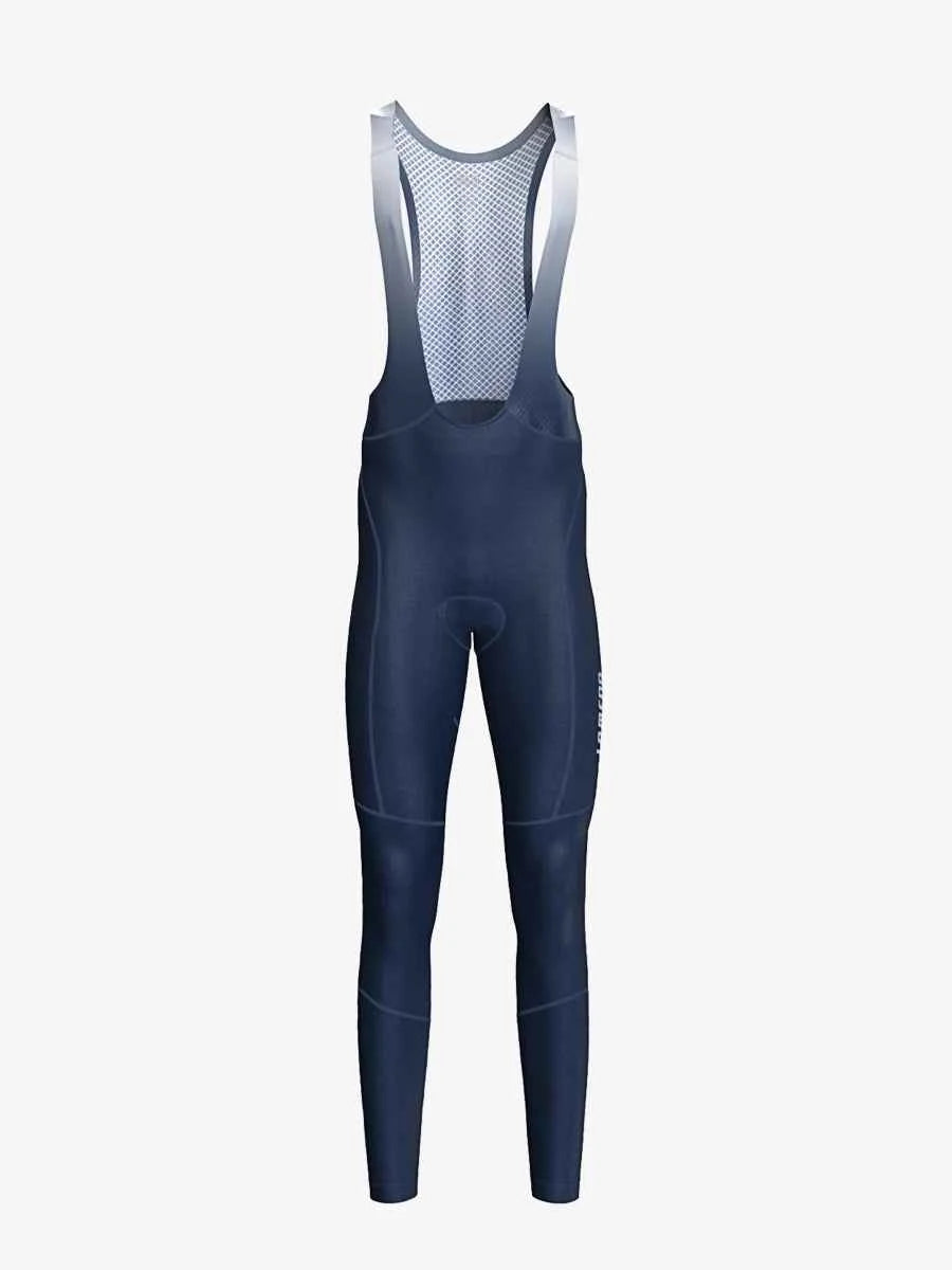 Navy future men’s thermal fleeced bib tights with mesh back panel gray gradient straps and reflective strips for early winter