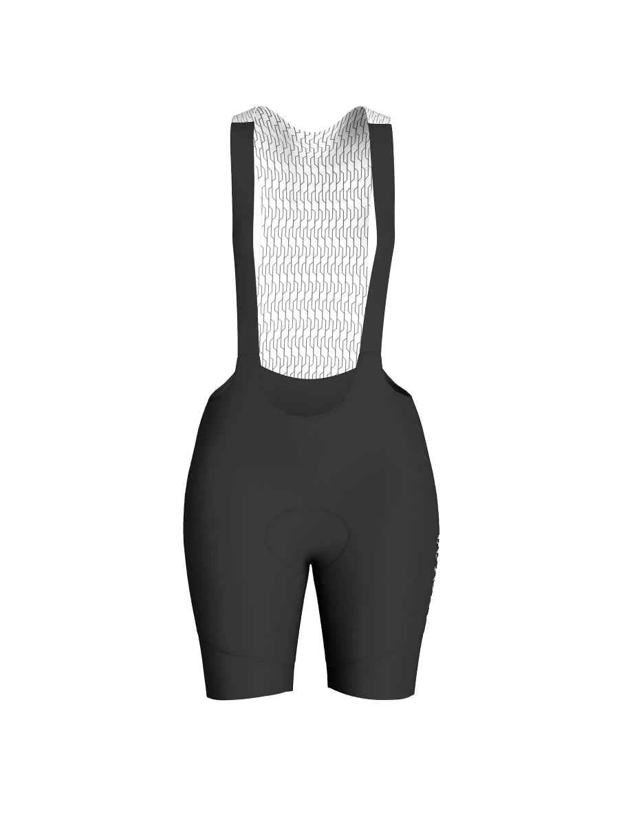 Black jade damcykelbibshorts med vit mönstrad nätryggpanel för grundläggande damcykling
