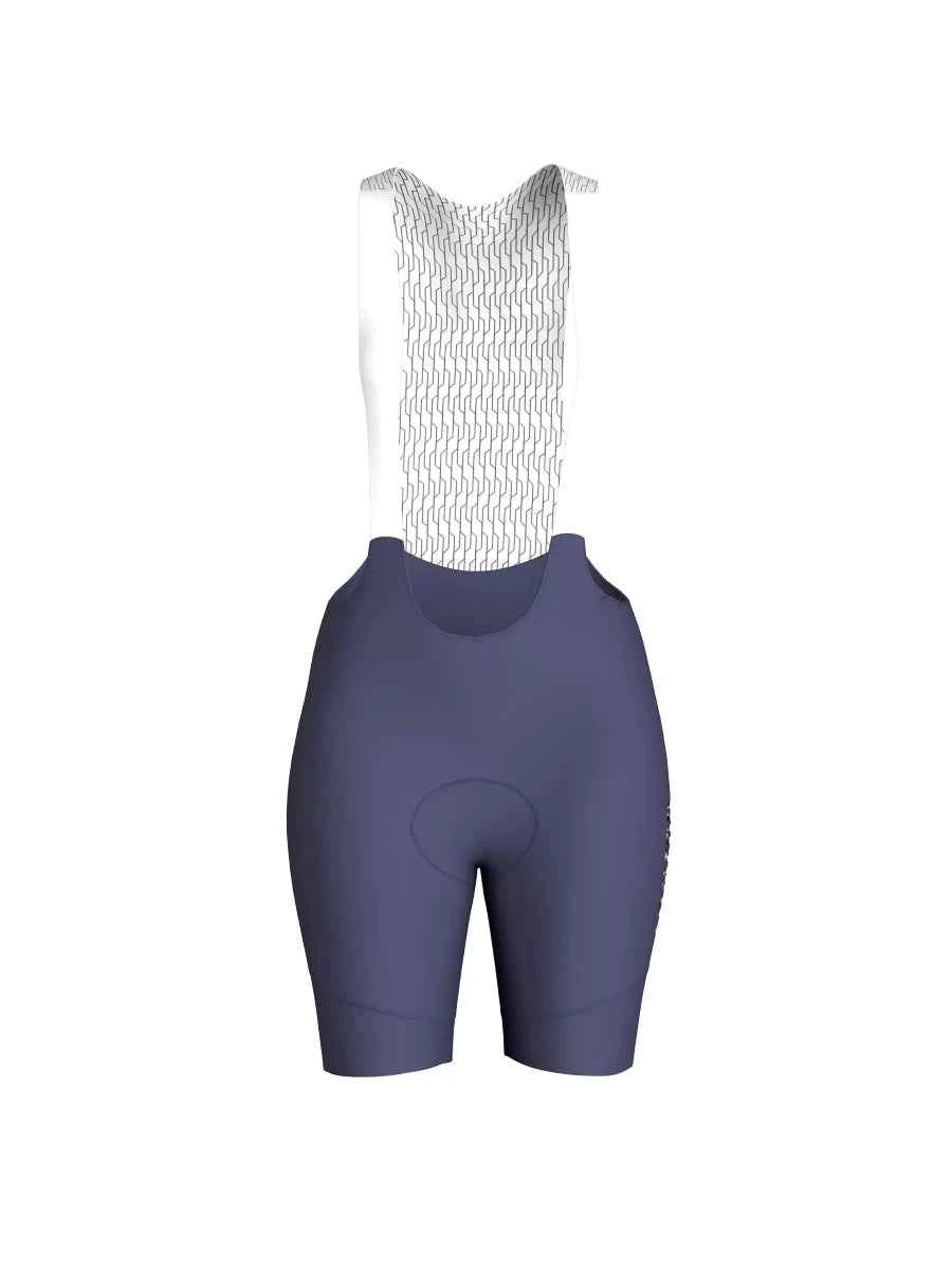 marinblå jade damcykelbibshorts med vit nätpanel på baksidan och vadderat sittområde för grundläggande damcykling