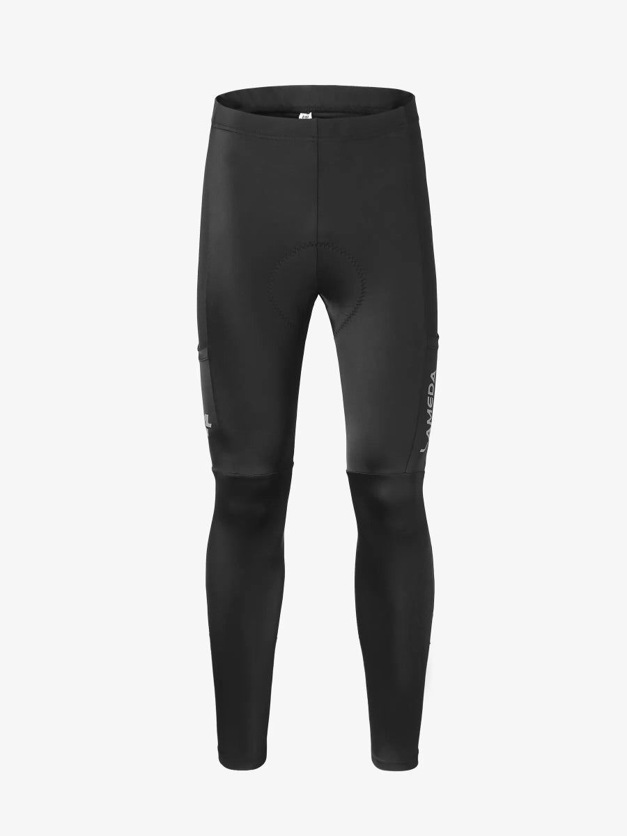Black Lameda 20th Anniv special men’s thermal cycling tights with elastic interface and precise thigh construction