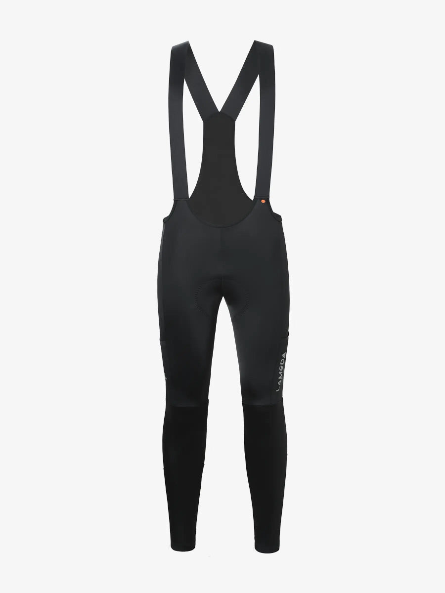 Svart LAMEDA herrarnas vinterbibtights med elastisk fogad vadderad sadelinsats och smidig kroppsnära design