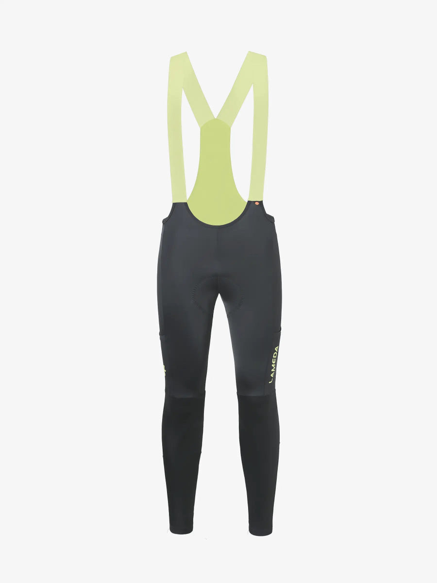 LAMEDA 20th Anniv speciell termisk herrars vinter bib tights i mörkgrå med neongula hängsel och elastiskt gränssnitt