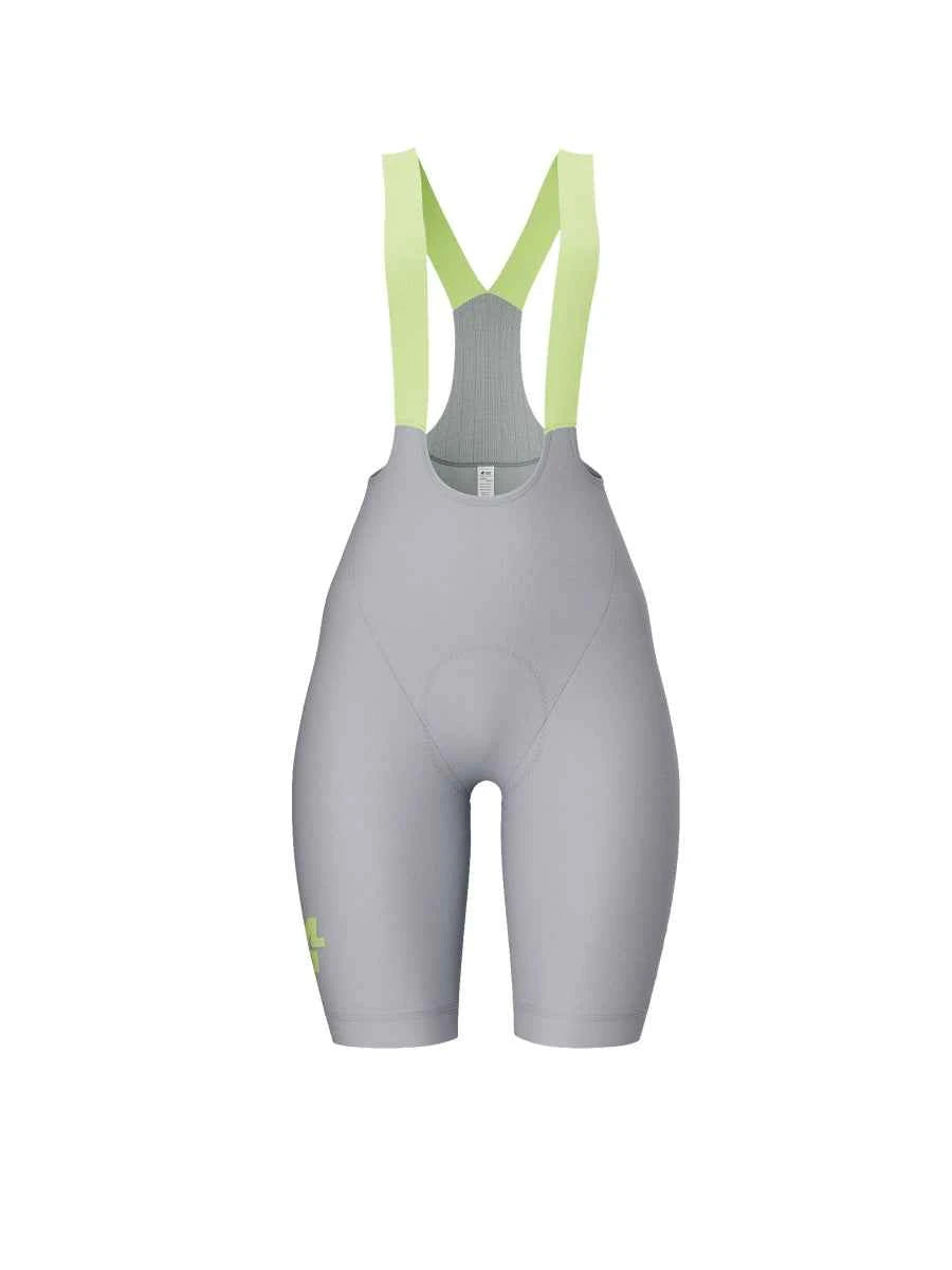 LAMEDA 20:e årsjubileums special grå damcykelshorts med neongula elastic interface® hängslen och diskret logo på låret
