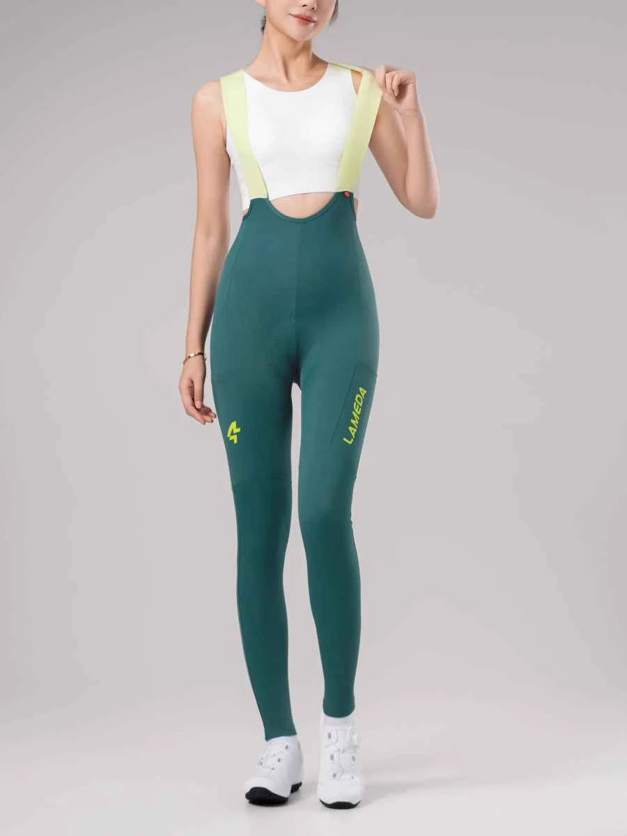 LAMEDA 20:e årsjubileumsspecial dams cykelhängtights i grönt med neongula remmar med elastic interface® fit