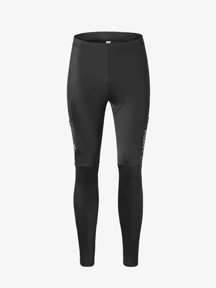LAMEDA 20:e årsjubileums special vadderade damcykeltights i svart med diskreta grå paneler och elastic interface® design