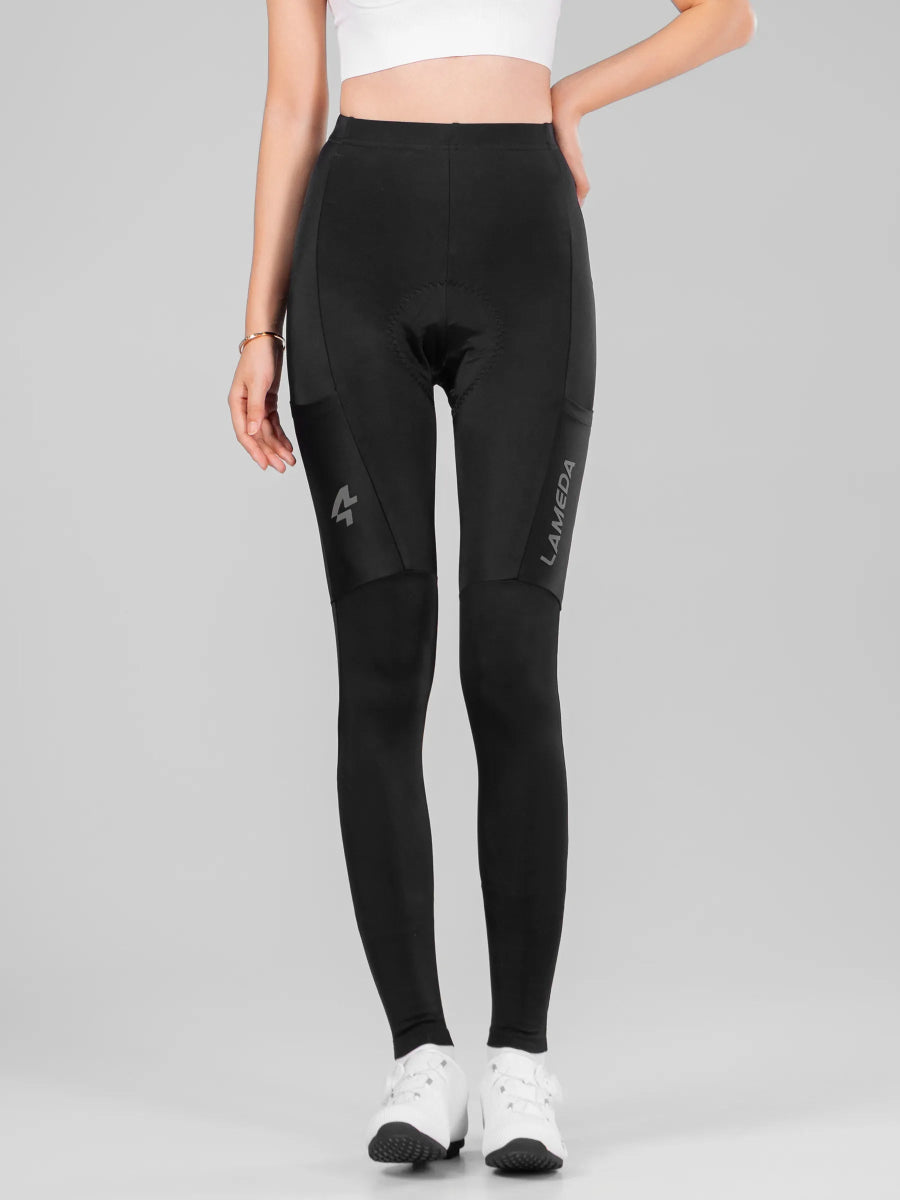 Svart LAMEDA 20th anniv special vadderade damcykeltights med elastiskt interface och subtil grå märkning på låren