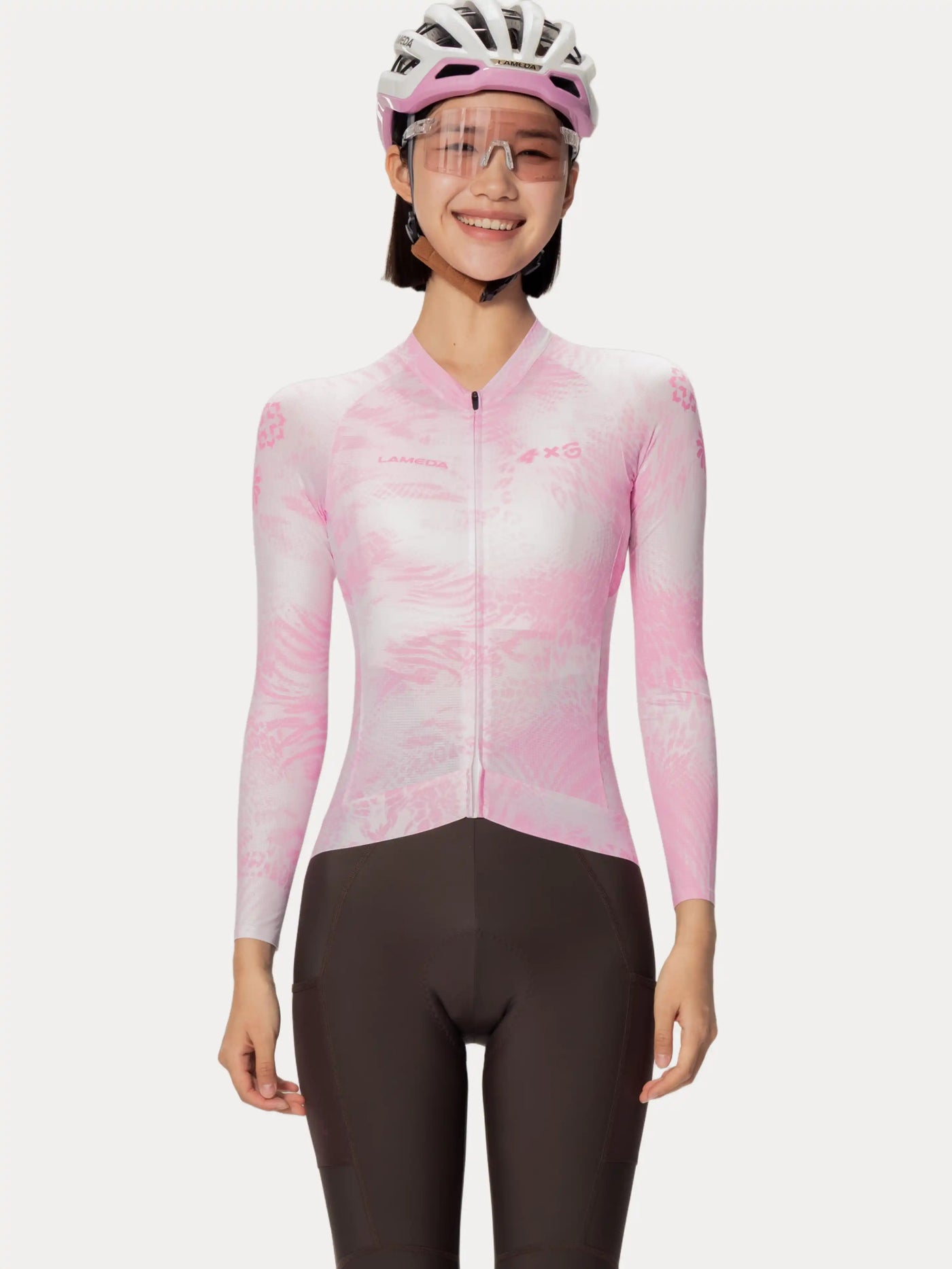 Rosa och vit gradient långärmad LAMEDA x australian unisex cykeltröja med subtilt mönster för studio-cykling