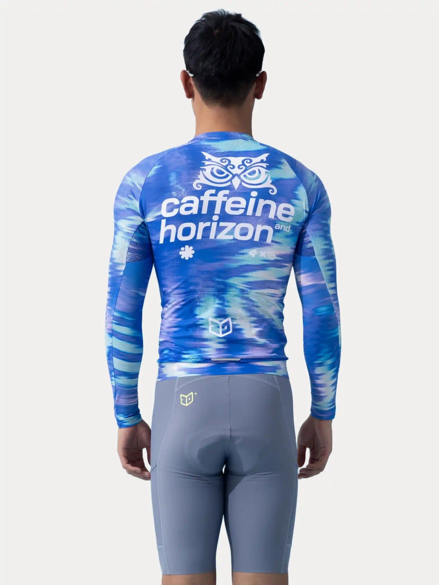 Blå och lila tie-dye långärmad studio unisex cyklingtröja med vit ugglogotyp från LAMEDA x australian