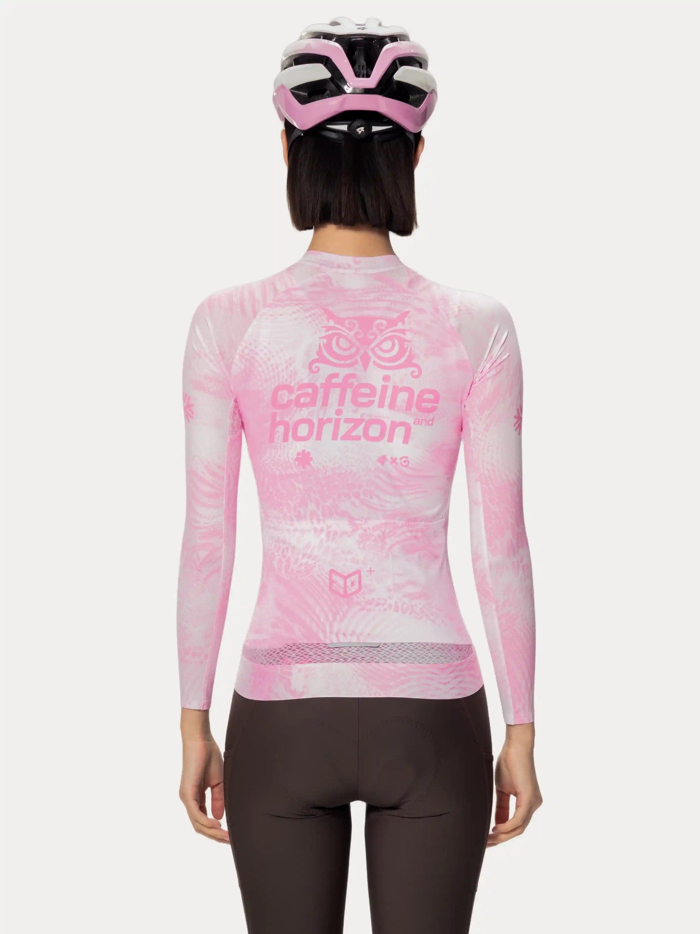 unisex långärmad cykeltröja LAMEDA x australian rosa och vit gradient med caffeine horizon märkning