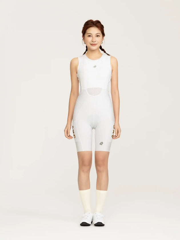Heart Feather Women Bib Shorts - White