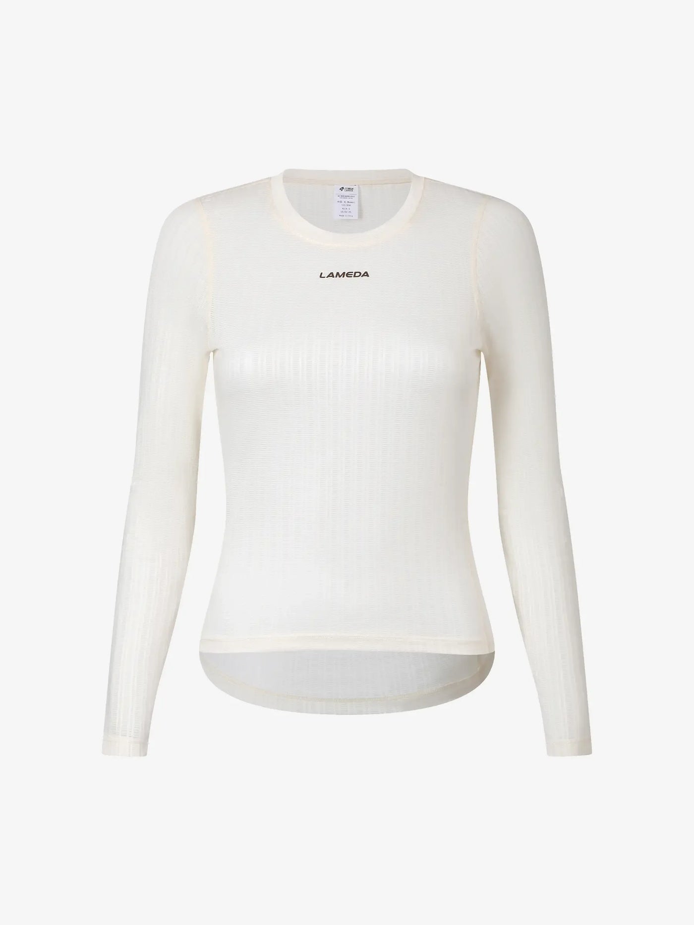 krämfärgad LAMEDA clouds dam långärmad baslager med ribbad textur och svart logotyp för cykling airflow mesh