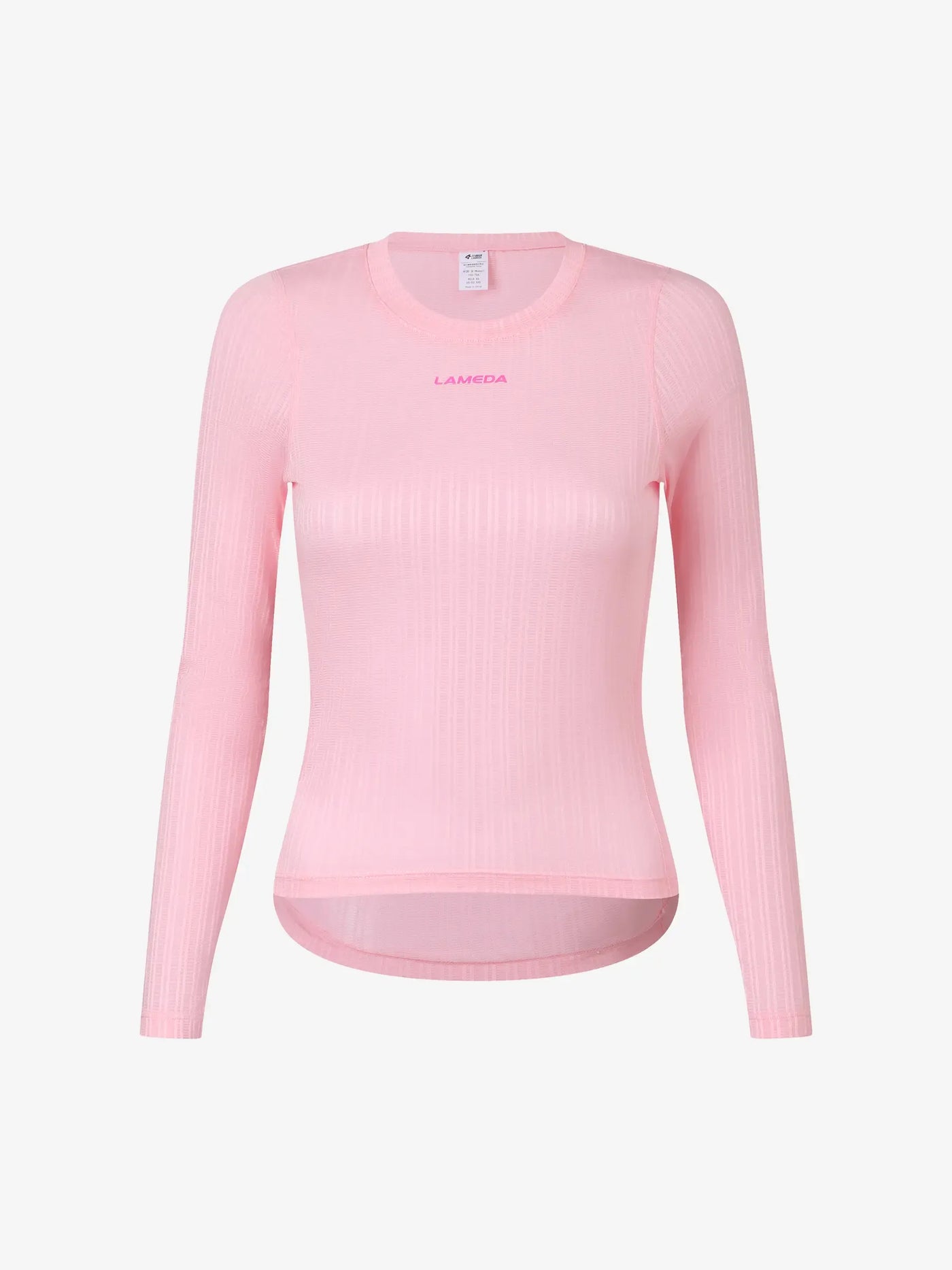 Lightweave rosa långärmad dam-baslager med ribbad textur och LAMEDA Clouds dam-märkning för Airflow mesh-användning