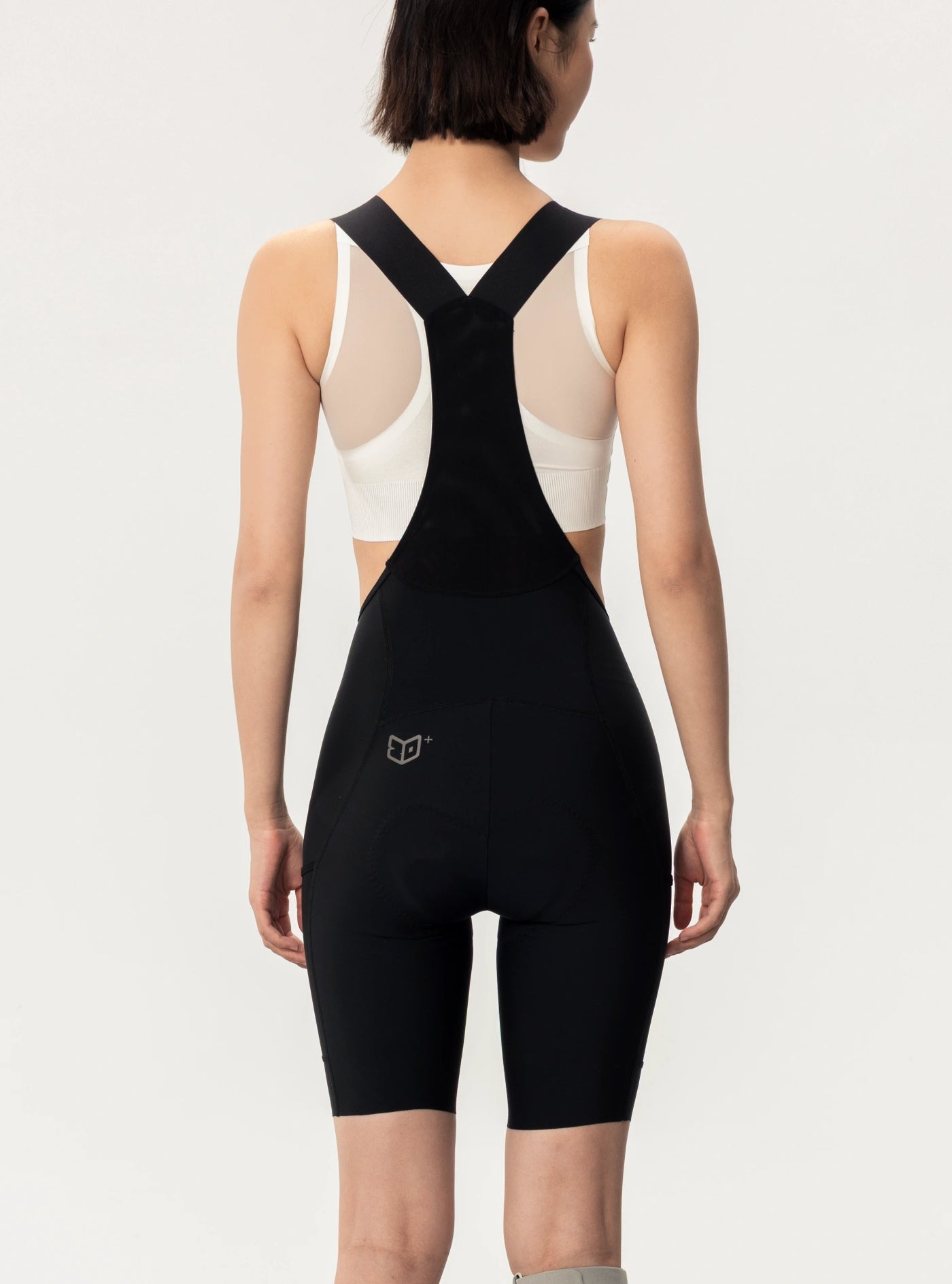 Svart LAMEDA damcykelbibshorts med andningsbara nätpaneler på ryggen och elastisk interface sadelkudde