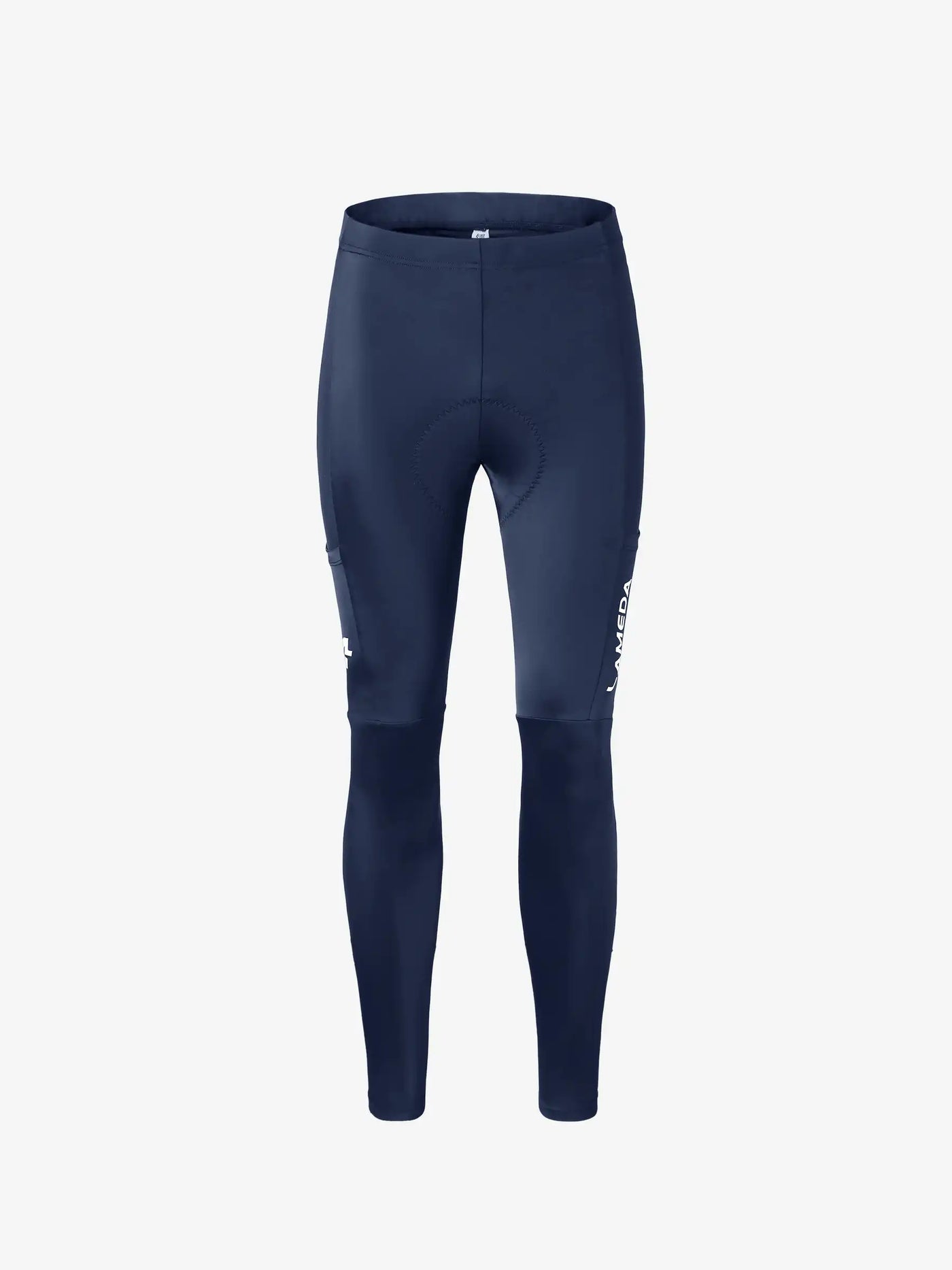 Marinblå LAMEDA damcykeltights med elastic interface® och vit varumärkesmärkning på sidan för termisk komfort