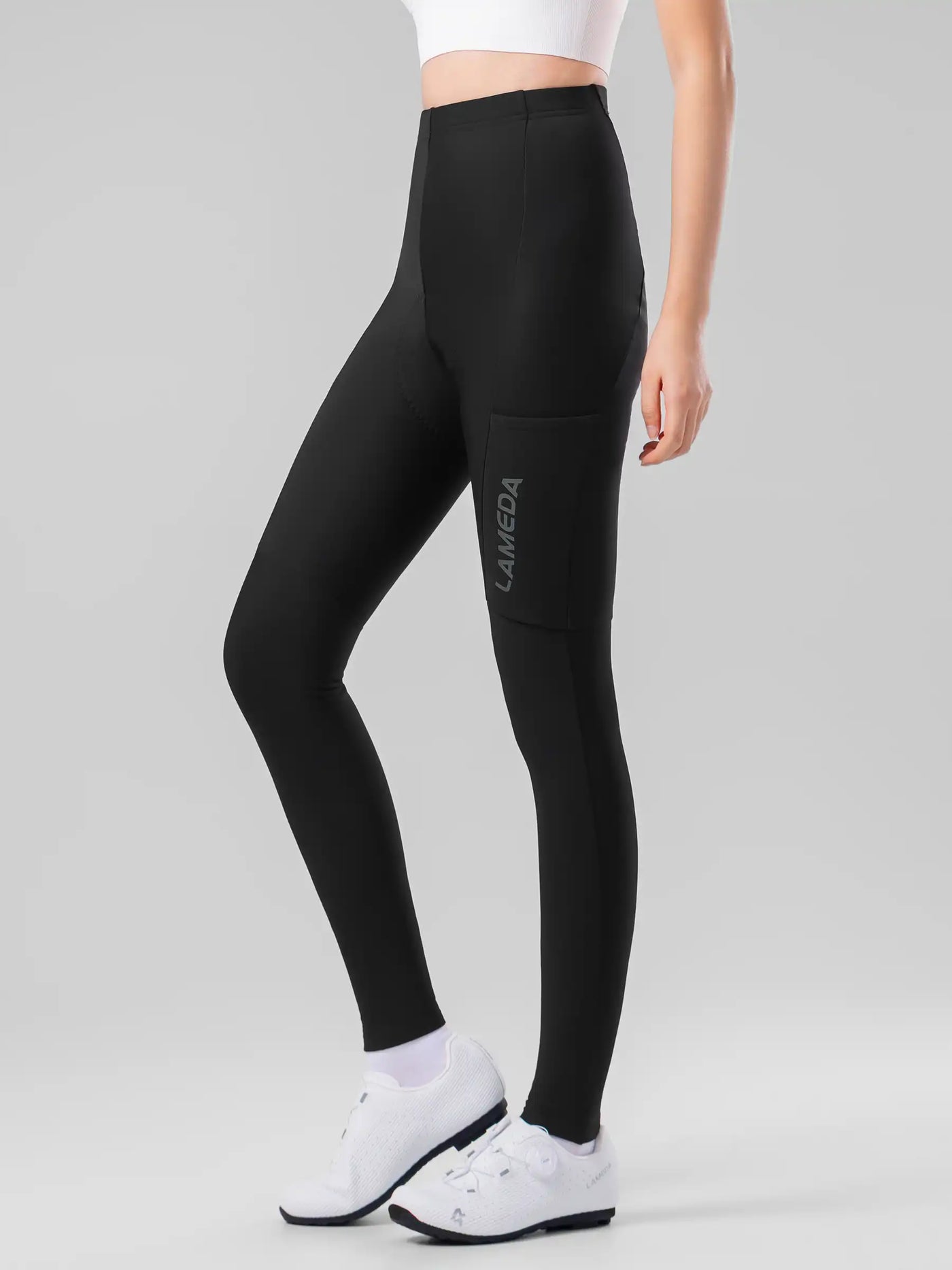 Svart LAMEDA 20:e jubileumsspecial termiska cykeltights för kvinnor med elastic interface och diskret logo på låret