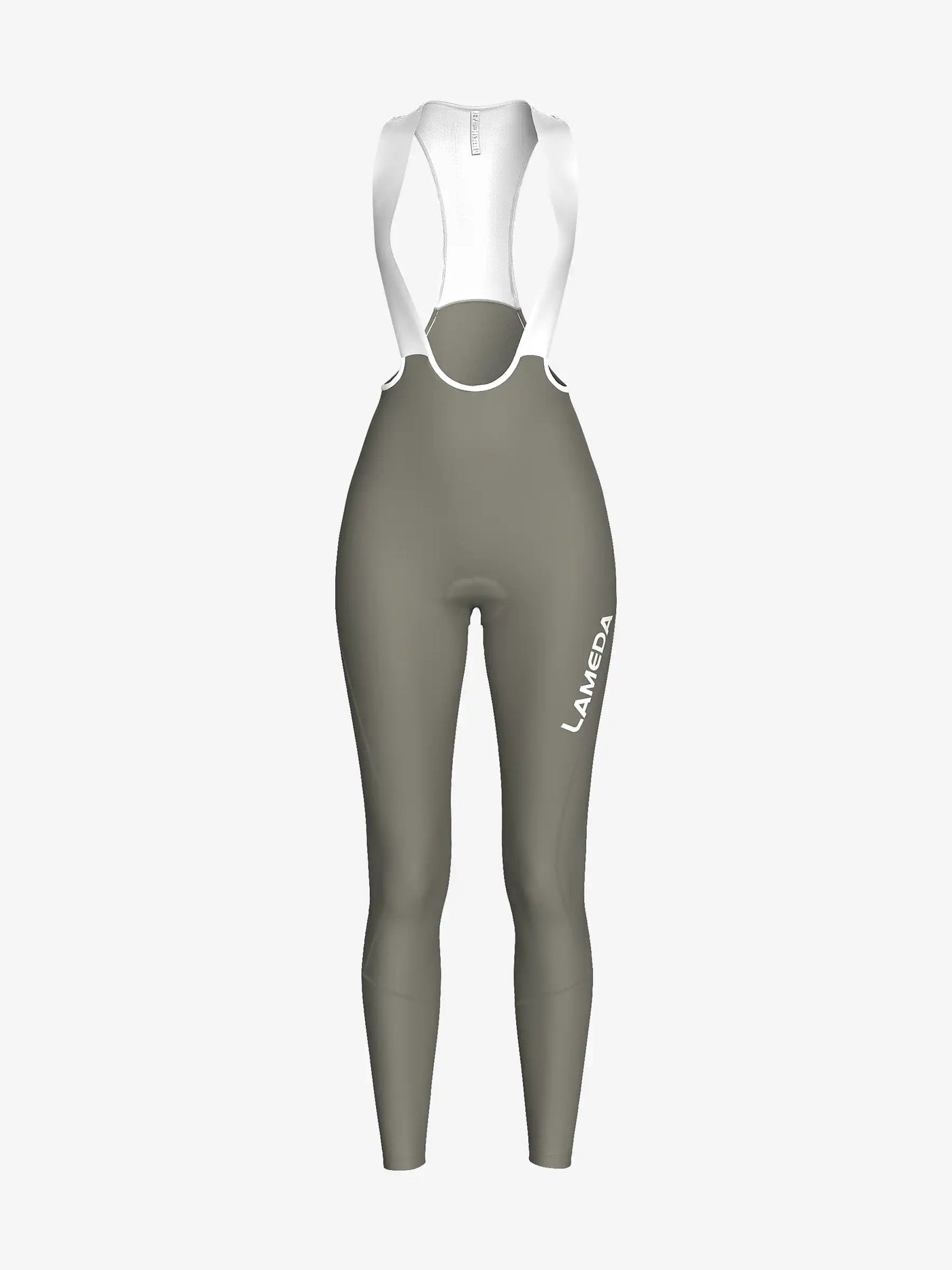 Olivgröna dams bibtights med vit bakpanel och varumärkning på sidan med grundläggande termisk borstad fleecefoder