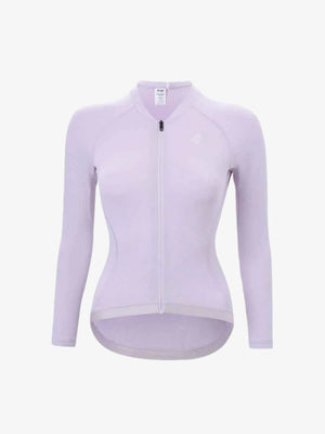 Lavender lameda women’s cycling jersey with full zipper, moisture-wicking fabric, anti-slip hem, and subtle brand logo