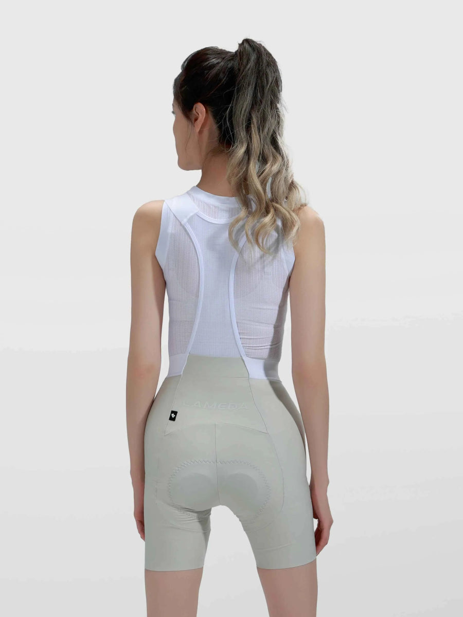 Luminance damcykelbibshorts i vit och ljusgrå med vadderad design och bakficka för stöd och bekvämlighet